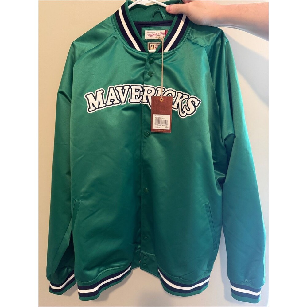 Mitchell & Ness Dallas Mavericks Green Satin Jacket with Navy Trim